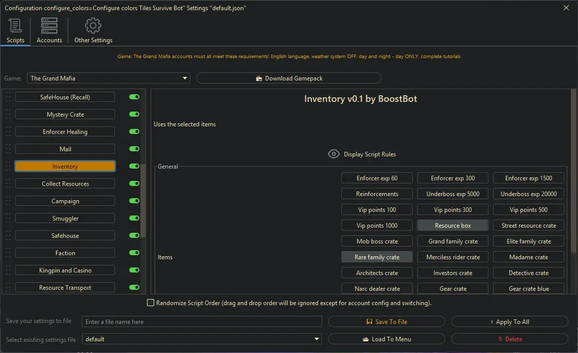 Grand Mafia Bot - Inventory