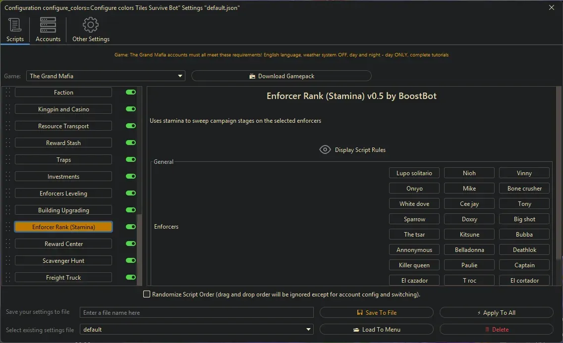 Grand Mafia Bot - Enforcer Rank (Stamina)