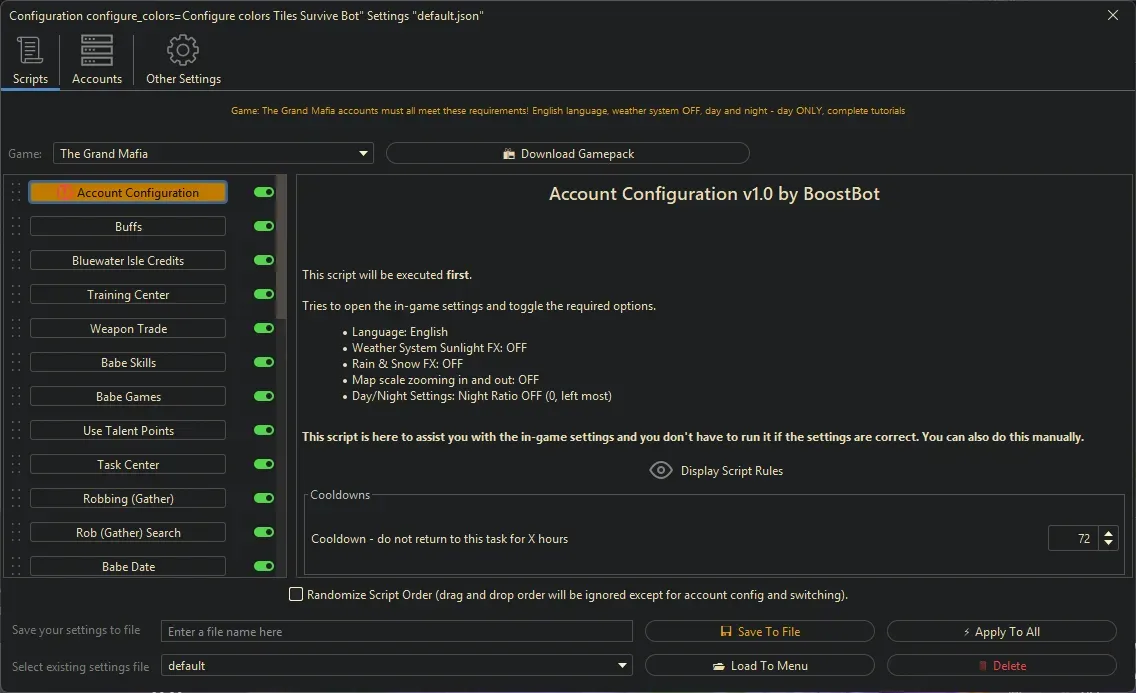 Grand Mafia Bot - Account Configuration